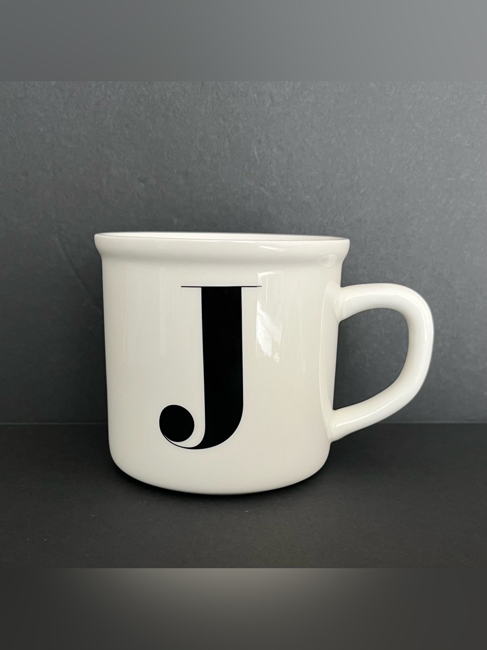 NEW Pottery Barn Large Ceramic Mug Monogram Initial 'J' Black White Minimalist